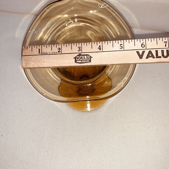 MCM Vtg Hand-Blown Amber Glass Yellow Vase Folded Open Top Pedestal Much Detail - Picture 12 of 16